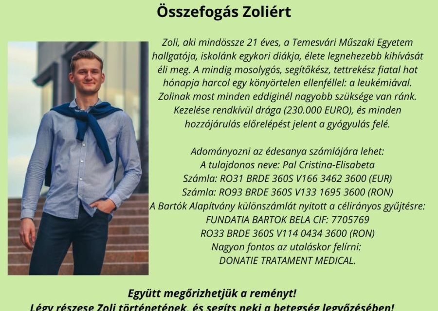 Összefogás Pál Zoliért – A temesvári Bartók Alapítvány különszámlát nyitott a célirányos gyűjtésre